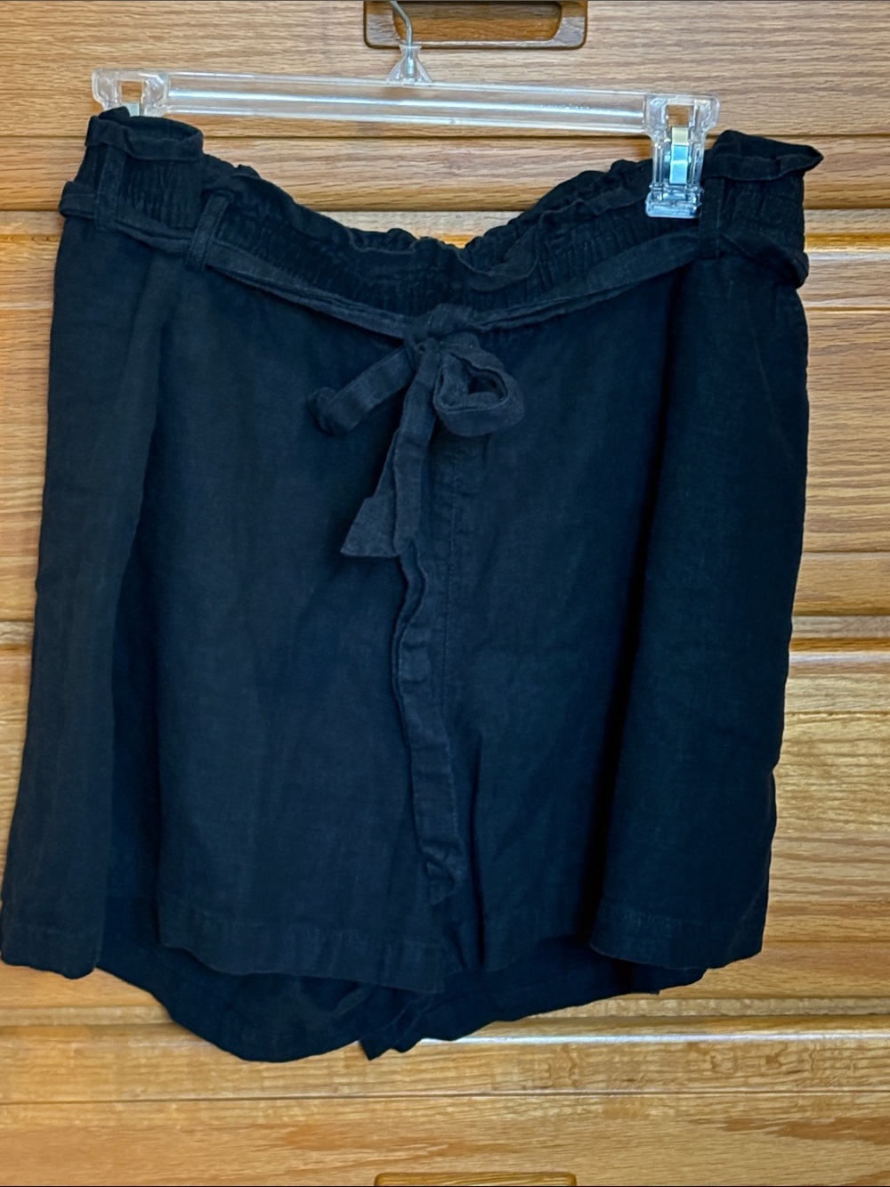 J. Crew High Waisted Paperbag Black Linen Shorts Size XL